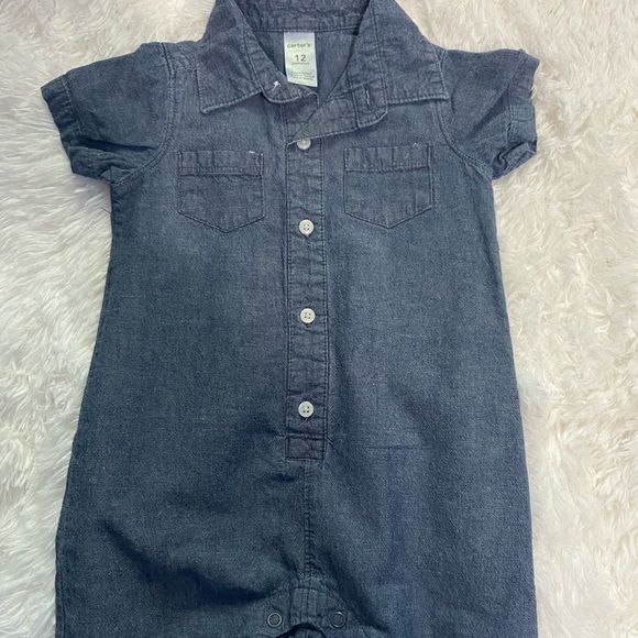 Carter’s 12 month denim romper jumpsuit short sleeves shorts - Picture 1 of 3